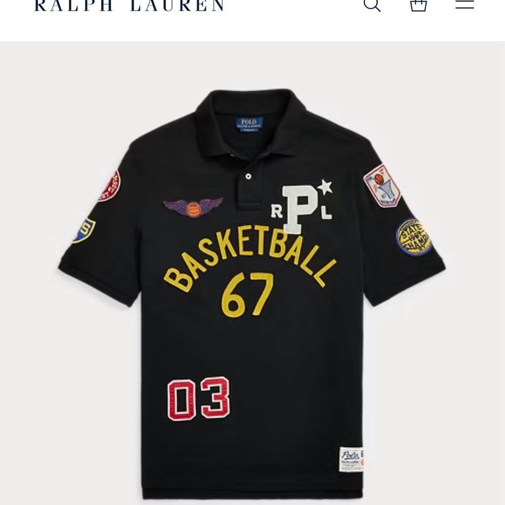 Ralph Lauren Black Polo with Basketball Patches